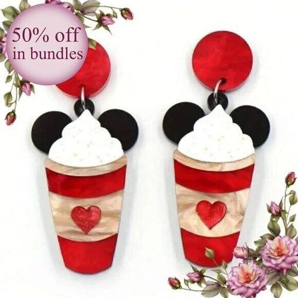 Acrylic Ice Cream Cone & mouse ears Shaped Stud Earrings Disney - Picture 1 of 12